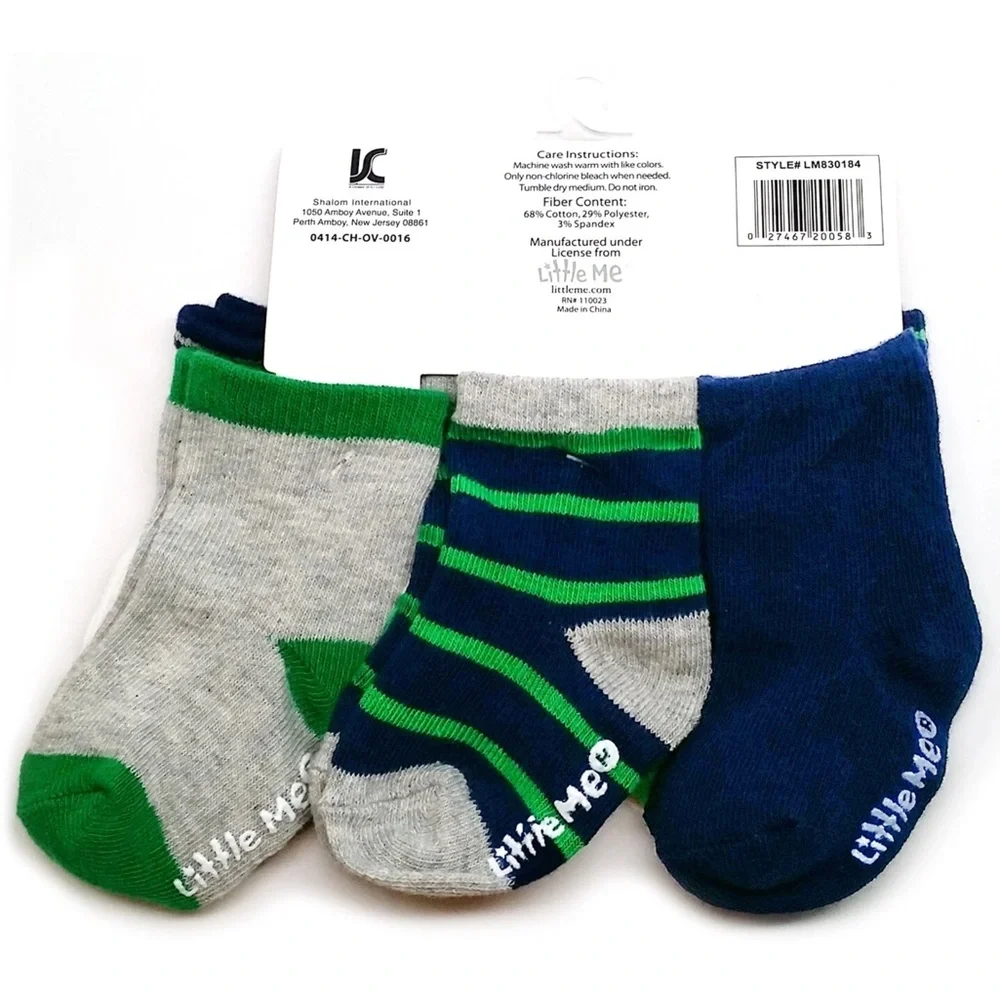 6 pairs Little Me Argyle Baby Socks - Green, White, and Gray